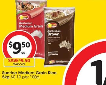 Sunrice - Medium Grain Rice 5kg offers at $9.5 in Coles