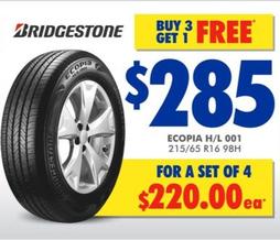 Bridgestone - Ecopia H/L 001 215/65 R16 98H offers at $285 in Bob Jane T-Marts