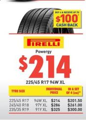 Pirelli - Powergy 225/45 R17 94W XL offers at $214 in Bob Jane T-Marts