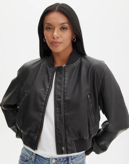 CROPPED FAUX LEATHER BOMBER JACKET offers at $79.99 in Glassons