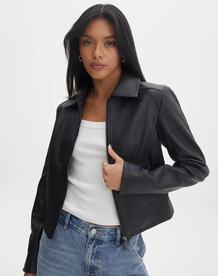 FAUX LEATHER FITTED LONG SLEEVE JACKET offers at $79.99 in Glassons