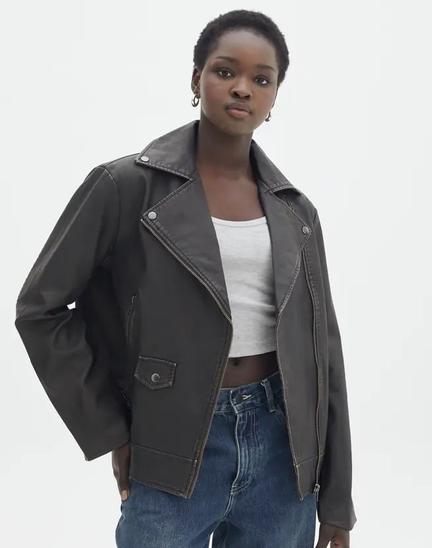 WASHED FAUX LEATHER OVERSIZED MOTO JACKET offers at $49.99 in Glassons