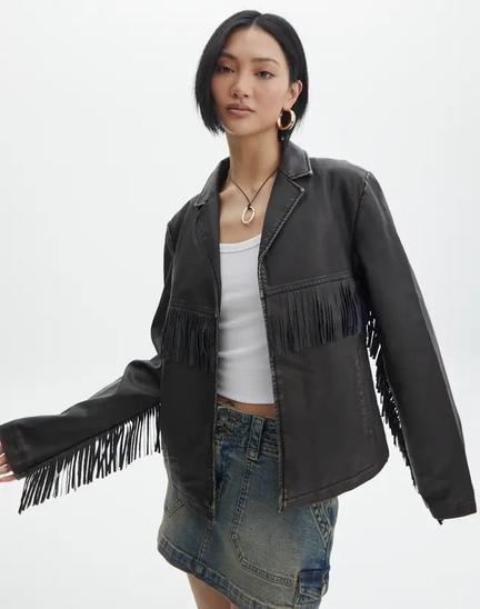 FAUX LEATHER TASSEL JACKET offers at $49.99 in Glassons