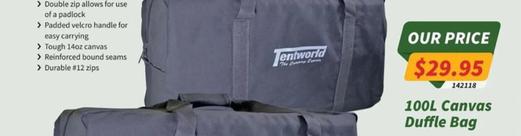 100L Canvas Duffle Bag offers at $29.95 in Tentworld