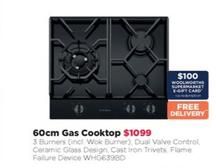 Westinghouse - 60cm Gas Cooktop offers at $1099 in Bing Lee