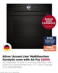 60cm 'Accent Line' Multifunction Pyrolytic Oven With Air Fry offers at $2699 in Bing Lee