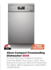 Omega - 45cm Compact Freestanding Dishwasher offers at $849 in Bing Lee