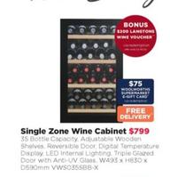 Vintec - Single Zone Wine Cabinet  offers at $799 in Bing Lee