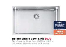 Bolero - Single Bowl Sink offers at $979 in Bing Lee