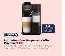 De Longhi - Lattissima One Nespresso Coffee Machine offers at $399 in Bing Lee