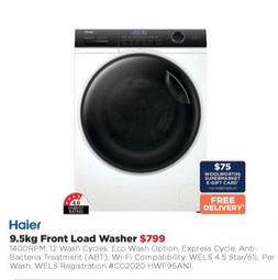Haier - 9.5kg Front Load Washer offers at $799 in Bing Lee