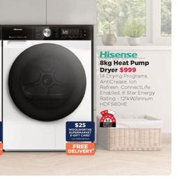 Hisense - 8kg Heat Pump Dryer  offers at $999 in Bing Lee