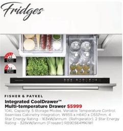 Fisher & Paykel - Integrated CoolDrawer Multi-Temperature Drawer offers at $5999 in Bing Lee