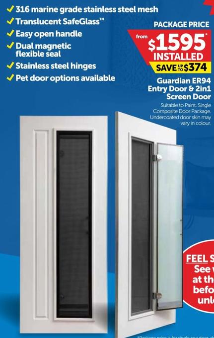 Guardian Er94 Entry Door & 2in1 Screen Door offers at $1595 in Doors Plus