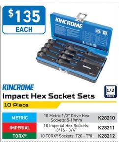Kincrome - Impact Hex Socket Sets offers at $135 in Kincrome