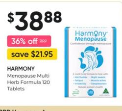 Harmony - Menopause Multi Herb Formula 120 Tablets offers at $38.88 in Super Pharmacy