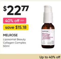 Melrose - Liposomal Beauty Collagen Complex 50ml offers at $22.77 in Super Pharmacy