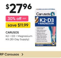 Caruso's - K2 + D3+ Magnesium Kit (30-Day Supply) offers at $27.96 in Super Pharmacy