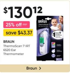 Braun - ThermoScan 7 IRT 6520 Ear Thermometer offers at $130.12 in Super Pharmacy
