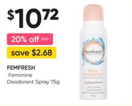 Femfresh - Feminine Deodorant Spray 75g offers at $10.72 in Super Pharmacy