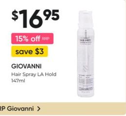 Giovanni - Hair Spray LA Hold 147ml offers at $16.95 in Super Pharmacy