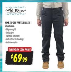 Wild River - Hike Zip Off Pants Unisex Charcoal offers at $69.99 in Aussie Disposals