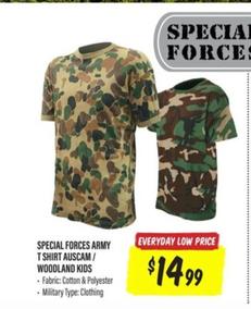 Special Forces Army T Shirt Auscam/Woodland Kids offers at $14.99 in Aussie Disposals