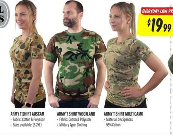 Army T Shirt Auscam offers at $19.99 in Aussie Disposals