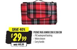 Picnic Rug Jumbo 200 x 200cm offers at $29.99 in Aussie Disposals
