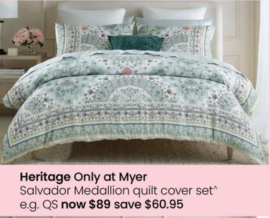Heritage - Salvador Medallion Quilt Cover Set offers at $89 in Myer