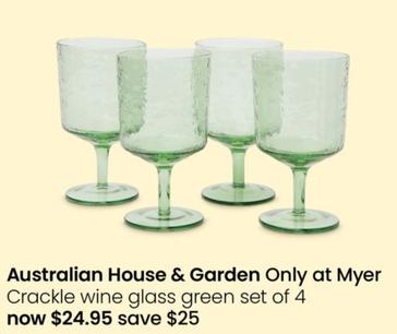 Australian House & Garden - Crackle Wine Glass Green Set of 4 offers at $24.95 in Myer