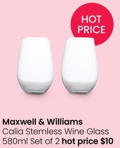 Maxwell & Williams - Calia Stemless Wine Glass 580ml Set of 2 offers at $10 in Myer