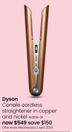 Dyson - Corrale Cordless Straightener in Copper and Nickel offers at $549 in Myer