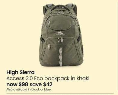 High Sierra - Access 3.0 Eco Backpack in Khaki offers at $98 in Myer
