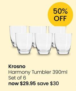 Krosno - Harmony Tumbler 390ml Set of 6 offers at $29.95 in Myer