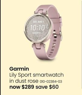 Garmin - Lily Sport Smartwatch in Dust Rose offers at $289 in Myer