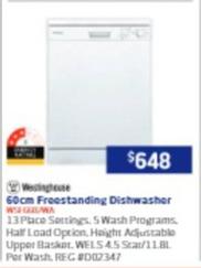 Westinghouse - 60cm Freestanding Dishwasher offers at $648 in Retravision