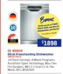 Bosch - 60cm Freestanding Dishwasher offers at $1898 in Retravision