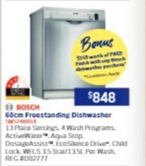 Bosch - 60cm Freestanding Dishwasher offers at $848 in Retravision