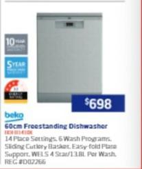 Beko - 60cm Freestanding Dishwasher offers at $698 in Retravision