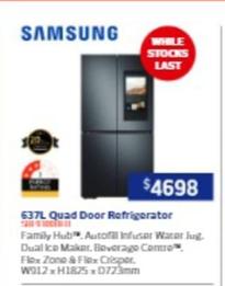 Samsung - 637L Quad Door Refrigerator offers at $4698 in Retravision