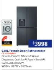 Lg - 638L French Door Refrigerator offers at $3998 in Retravision