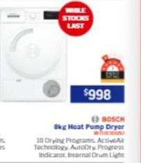 Bosch - 8kg Heat Pump Dryer offers at $998 in Retravision