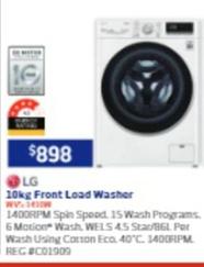 Lg - 10kg Front Load Washer offers at $898 in Retravision