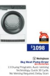 Westinghouse - 8kg Heat Pump Dryer offers at $1098 in Retravision
