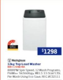 Westinghouse - 12kg Top Load Washer offers at $1298 in Retravision