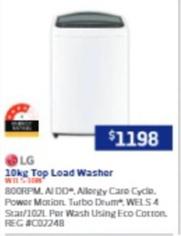 Lg - 10kg Top Load Washer offers at $1198 in Retravision