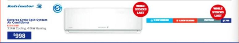 Kelvinator - Reverse Cycle Split System Air Conditioner offers at $998 in Retravision