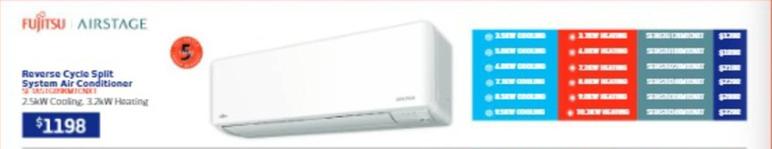 Fujitsu - Reverse Cycle Split System Air Conditioner offers at $1198 in Retravision