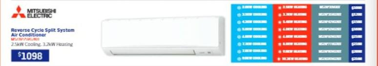 Mitsubishi - Electric Reverse Cycle Split System Air Conditioner offers at $1098 in Retravision